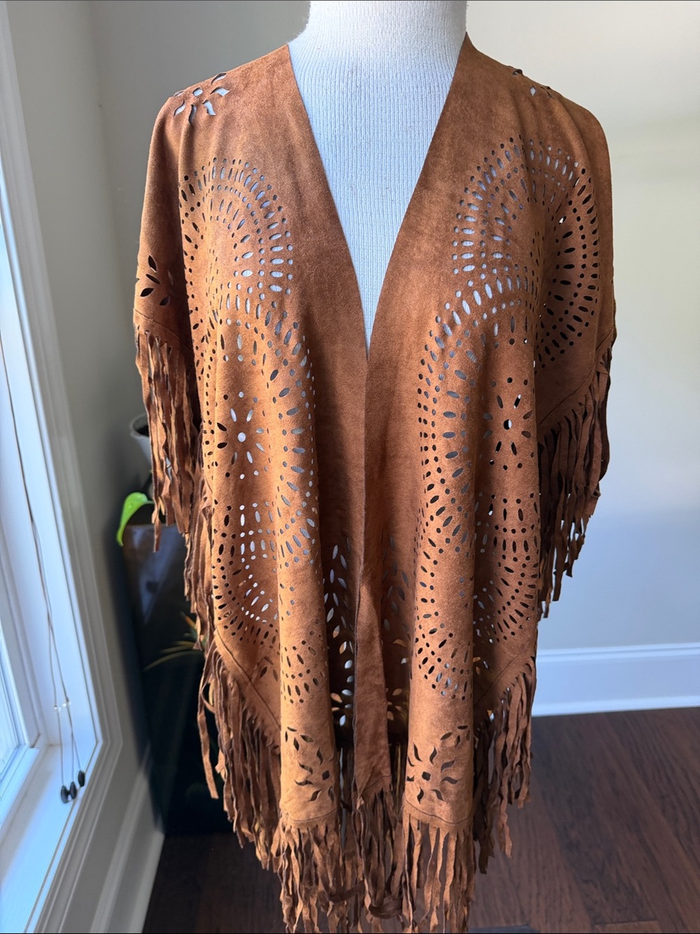 Fringed Laser-Cut Swim Coverup in Rust
